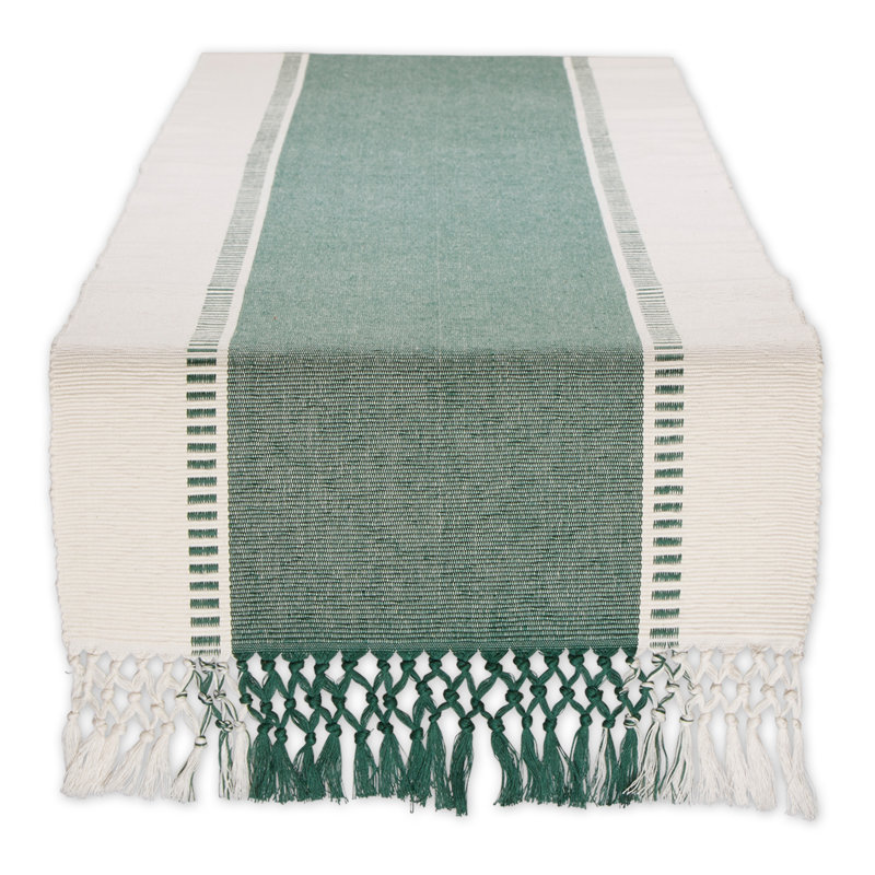 Kizer Striped 100% Cotton Table Runner, 108" x 13", Dark Green