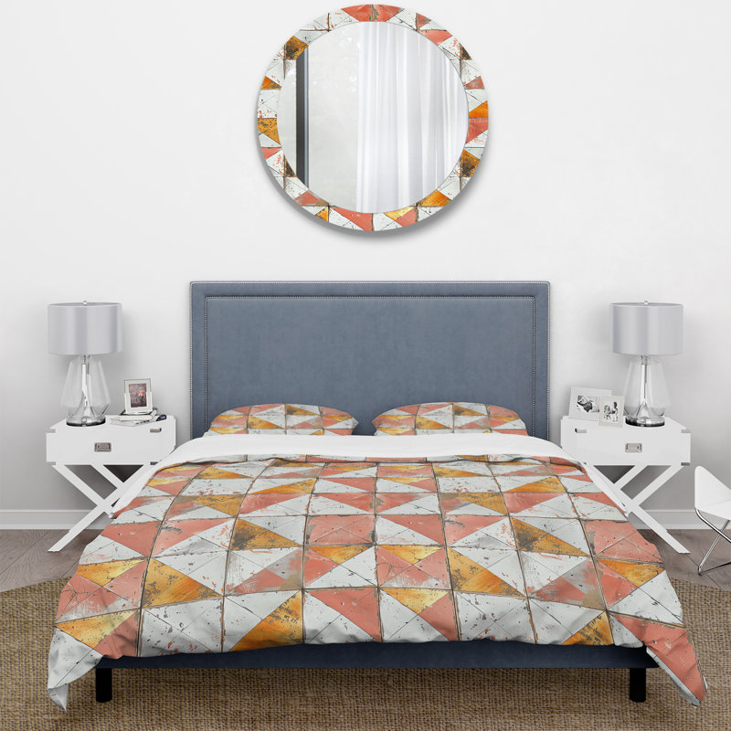 Ensemble de housse de couette Salmon Gold Rustic Triangle Tiles - Farmhouse, Housse de couette très grand + 2 taies décorativ