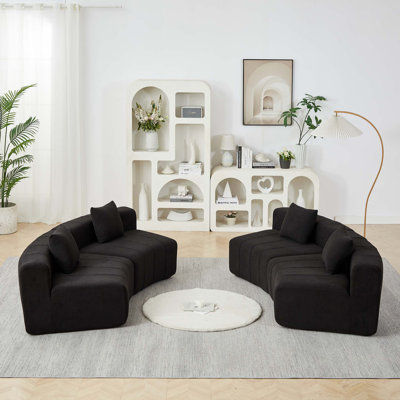 Canapé d'angle modulaire incurvé en chenille avec 4 coussins