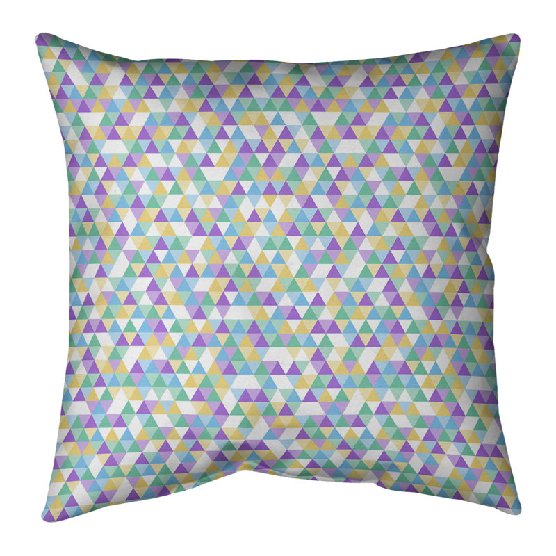 Coussin Triangle, 14 po x 14 po, Polyester / Bourre en polyester, Mauve, jaune et vert