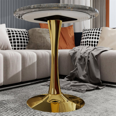 Marble-Top Round Side Table with Tapered Pedestal Base, Ideal for Living Room, Modern Minimalist Design