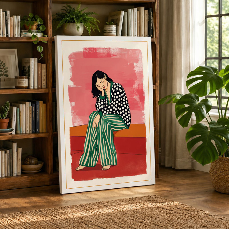 Figure in Contemplation Modern - Wrapped Canvas, 18x12 - 45.7 x 30.5 cm, Teal Border