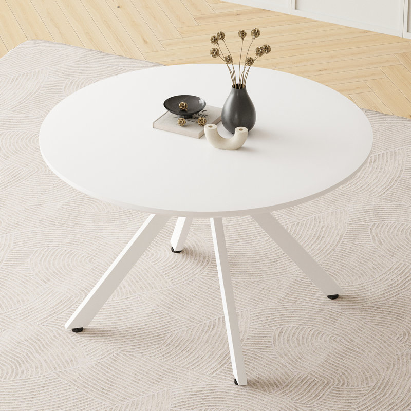Saveta Round Metal Base Dining Table, 47.24" W x 47.24" L, White, White