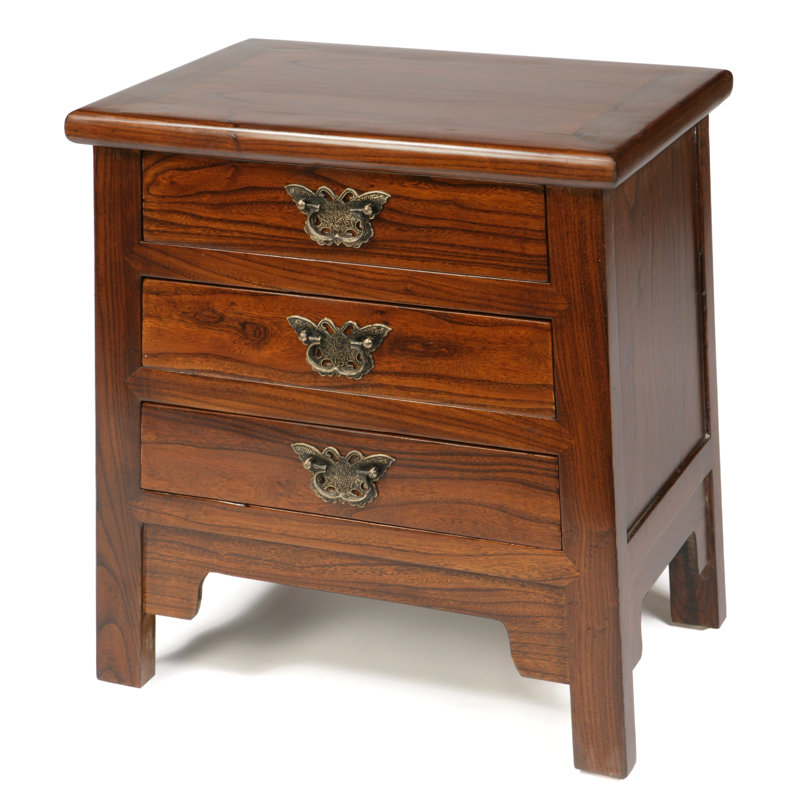 Hangzhou 54.5cm W Solid Wood Bedside Table, Warm Elm