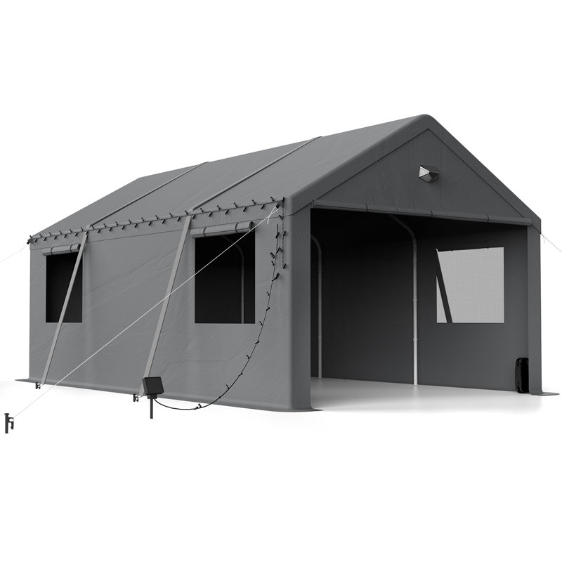 13 Ft. W x 25 Ft. D Heavy Duty Carport Canopy - Gray, Gray, 10.3' H x 13' W x 25' D