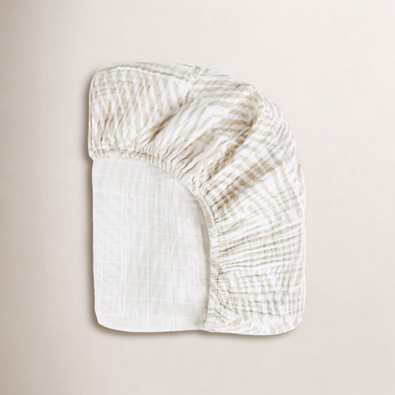 Oat Stripe Crib Sheet In Muslin Cotton