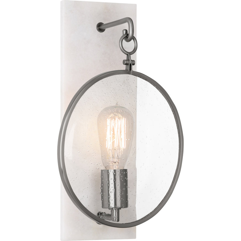 Fineas 1 - Light Armed Sconce, Dark Antique Nickel/Alabaster Stone