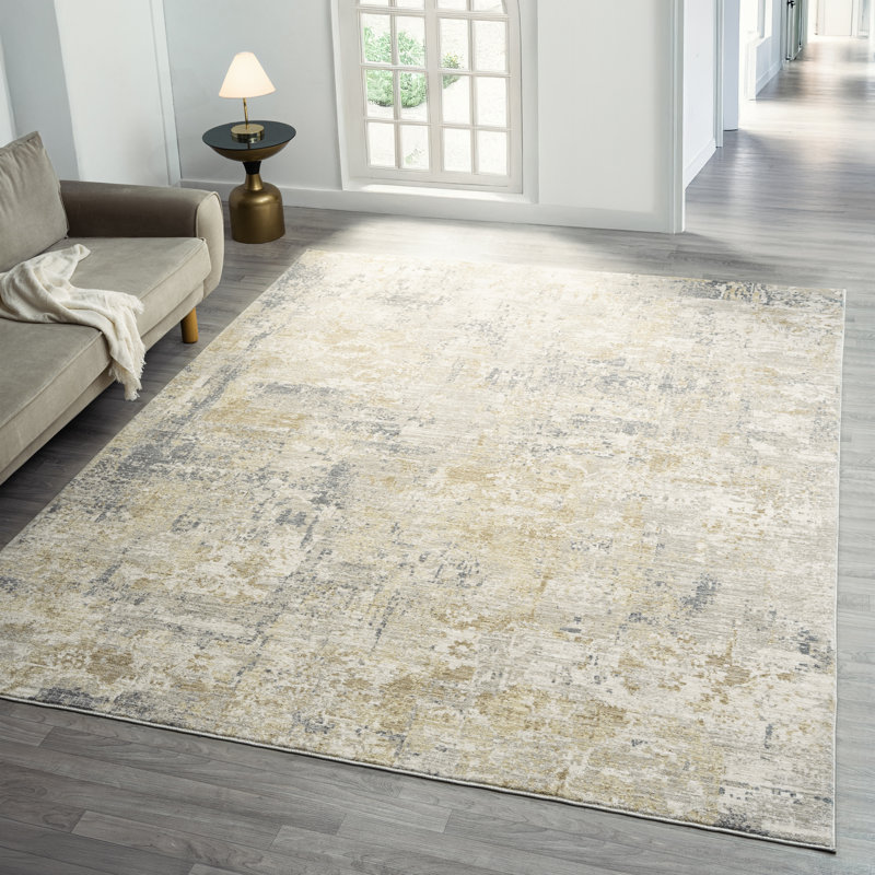 Anthonyson Cream/Multi Modern Abstract Polyester Performance Indoor Area Rug, Rectangle 6' x 9'
