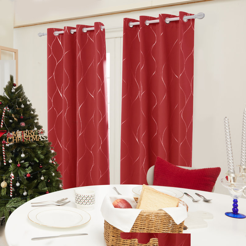 Seligman Wave Foil Printed Room Darkening Thermal Curtains, Width 168 x Drop 138 cm, Red