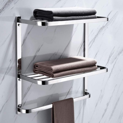 Étagère de salle de bain à 3 niveaux avec porte-serviettes, support mural en acier inoxydable