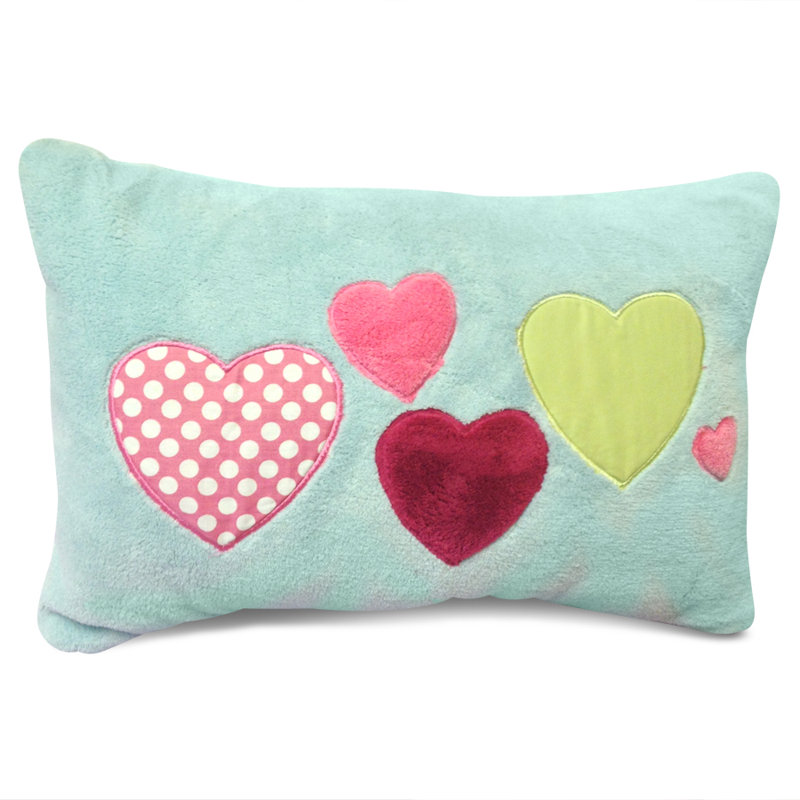 Hearts Embroidered Reversible Throw Pillow