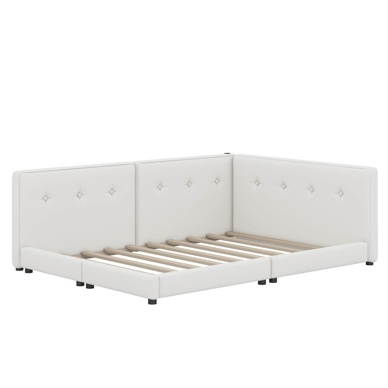 Lit plateforme tapissier avec ports USB, Grand