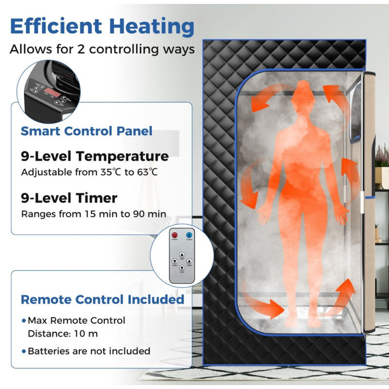 Luch 1 - Person Portable Traditional Steam Sauna with Remote Control, Black/Blue