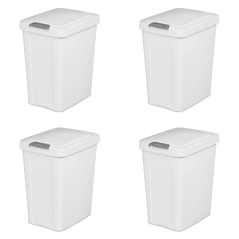 White 7.5 Gallon Plastic TouchTop Kitchen Wastebasket