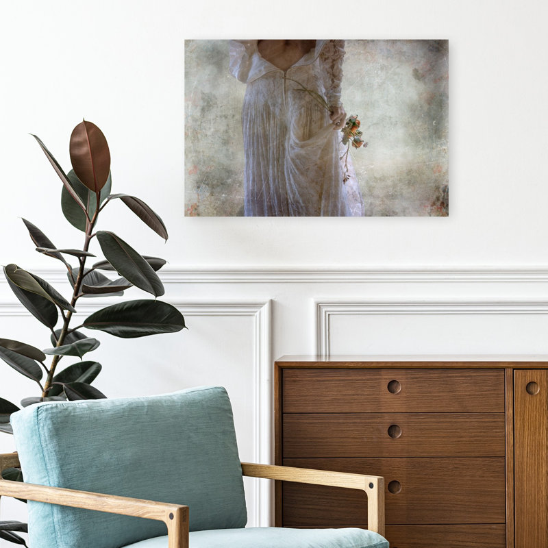 Faded Bride With Roses Delicate Elegant Romantic Rose Flower Wall Art Print 1 Piece Wrapped Canvas Wall Art