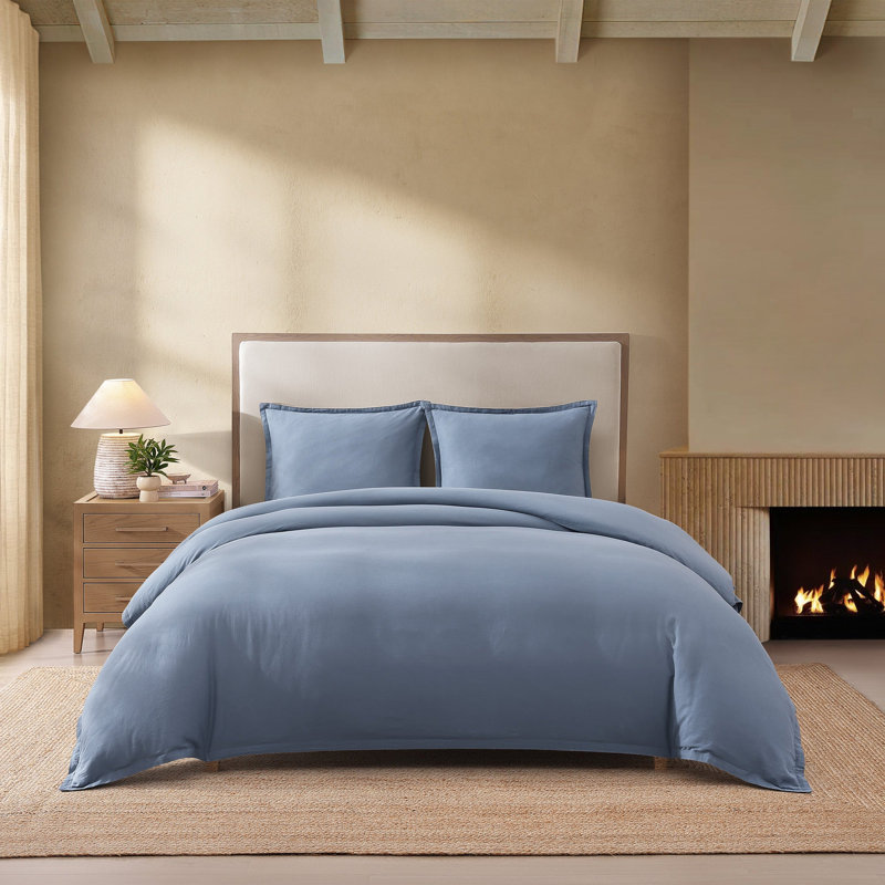 Egyptian Cotton-European Linen Duvet Cover Set, Queen Duvet Cover + 2 Standard Shams, Moon