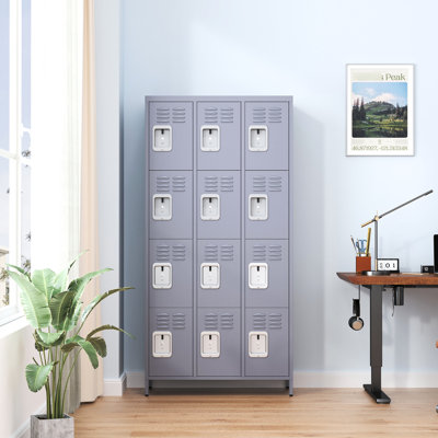 Metal Lockers 72"h With 12 Doors - Ideal For Home, Gym, Office, , Garage Gray Lockers, Door & Secure Storage