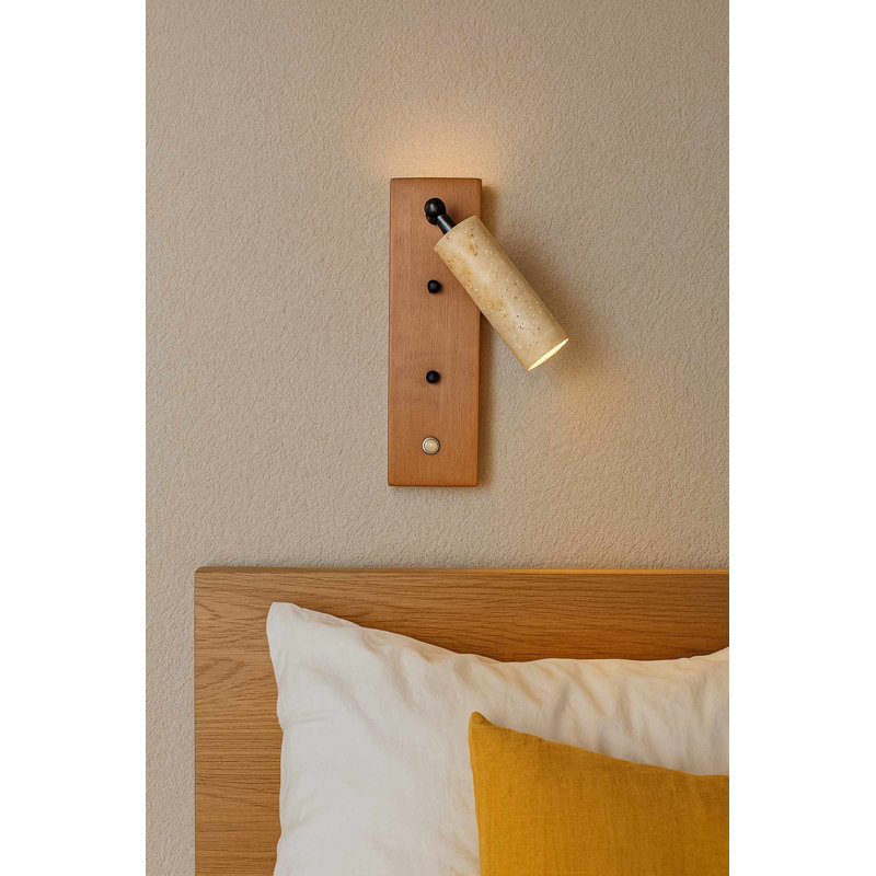 Elegant Wooden Wall Lamp, Beige & Oak Finish, 22 x 4.7 x 8.7 inches | Travertine Cap, E14 Socket (Max 40W) | Ideal for Living Room, Bedroom & Hallway, Stylish Design with IP20 Rating