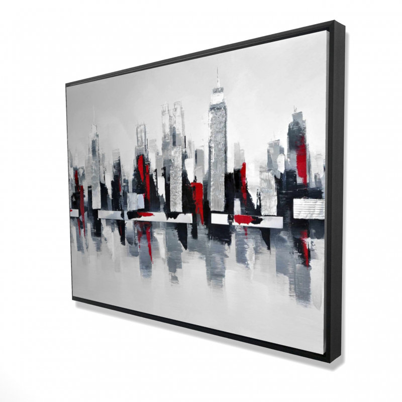 Gray And Red Cityscape Print On Canvas