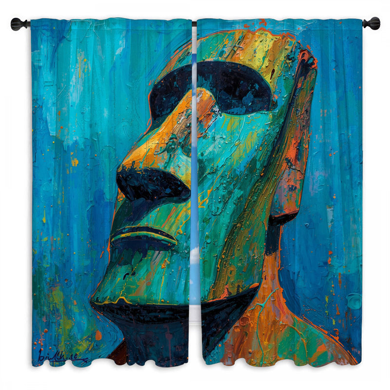 Rideaux Moai Head, Room Darkening, 40in x 82in - 2 panels