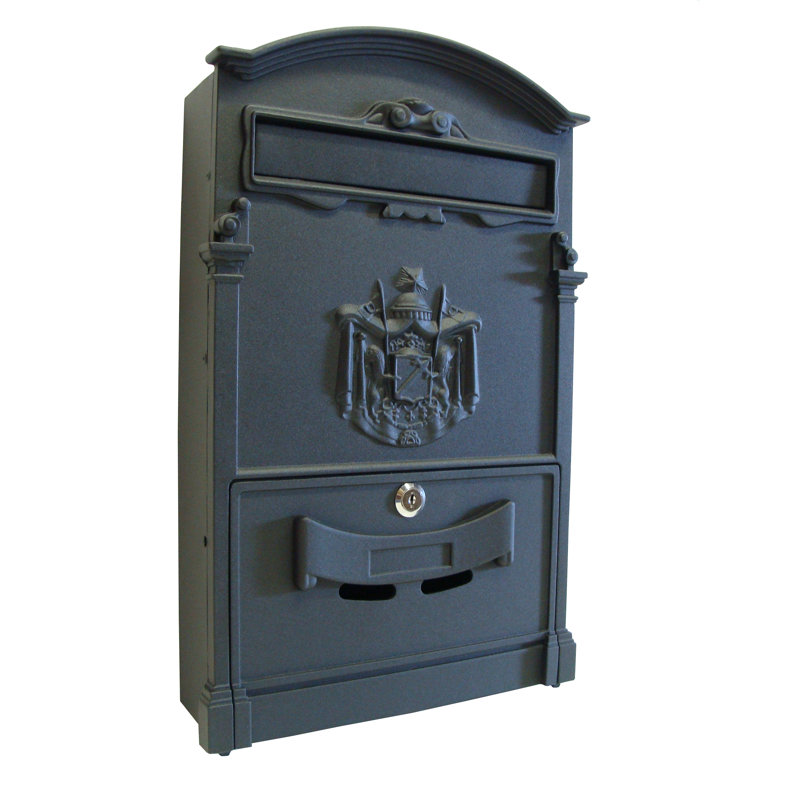Cast Aluminum Locking Wall Mounted Mailbox, Large, Black
