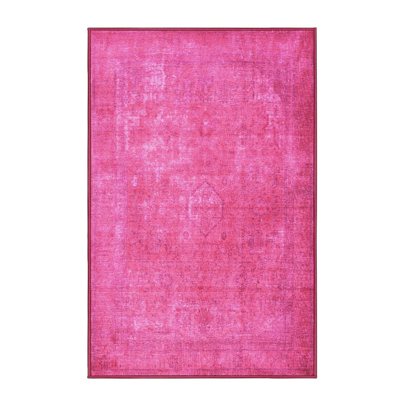 Tapis oriental en laine / polyester tissé à la machine en rose, Rectangle 5 pi x 7 pi