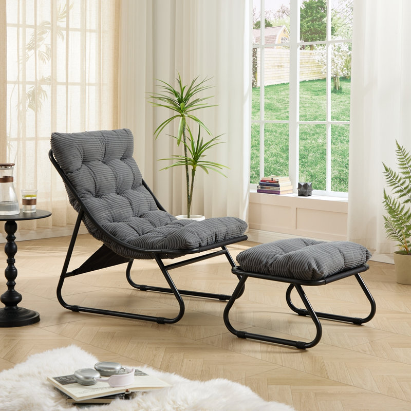 Patio Outdoor Lounge Chair with Ottoman, Gray Corduroy