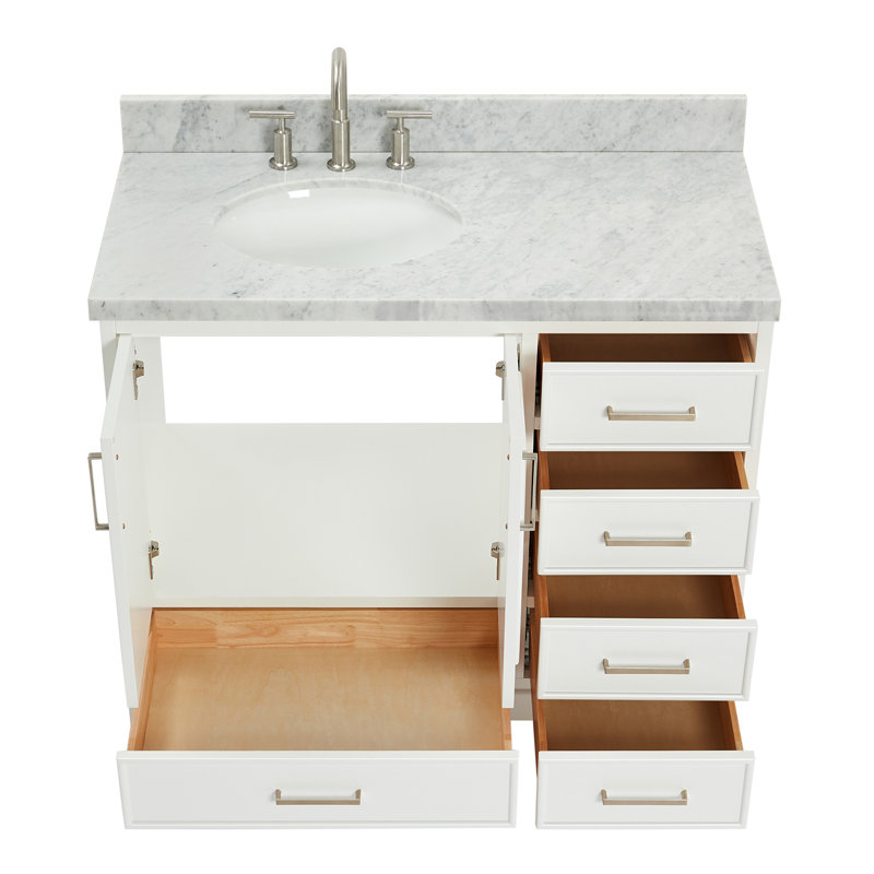 43'' Single Bathroom Vanity with Carrara Marble Top, White