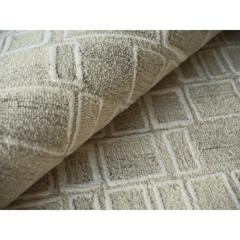 Soho Hand Tufted Wool Abstract Area Rug in Natural Beige/Ivory, Rectangle 10' x 14'