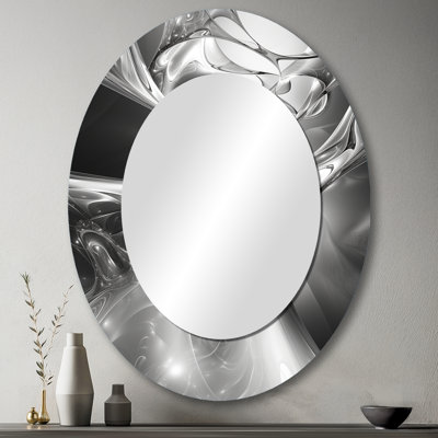 Grey Black Abstract Steel Serenade II - Large Oval Wall Mirror On Metal