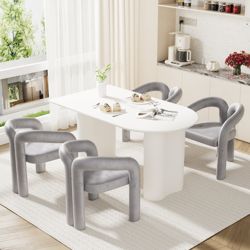 Ensemble de salle à manger à double piédestal avec chaises en velours, Gris