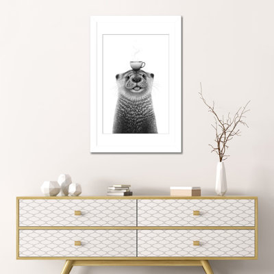 Loutre avec café, impression d'art mural encadrée