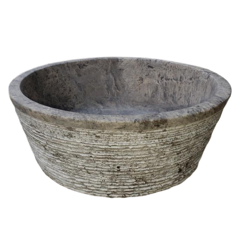 TashMart 16'' Stone Circular Bathroom Sink, Antico Grey