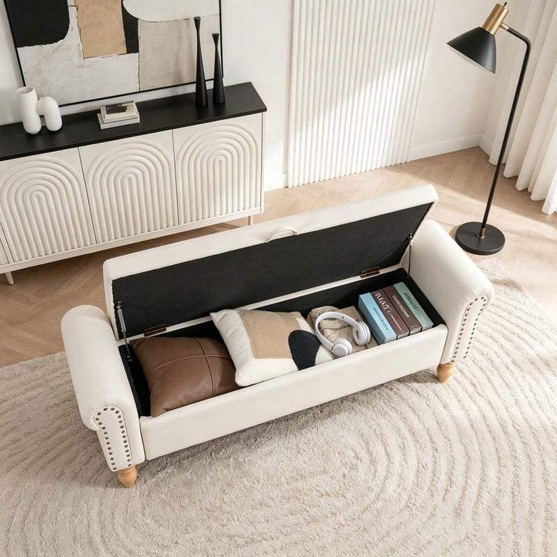 Banc de rangement avec repose-pieds, repose-pieds rembourré