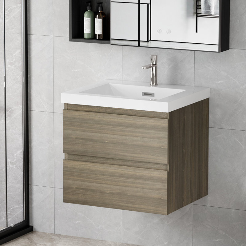 Meuble-lavabo mural simple 23,6 po avec plateau en résine Stone Carol-Ann, Gris cendre, Blanc
