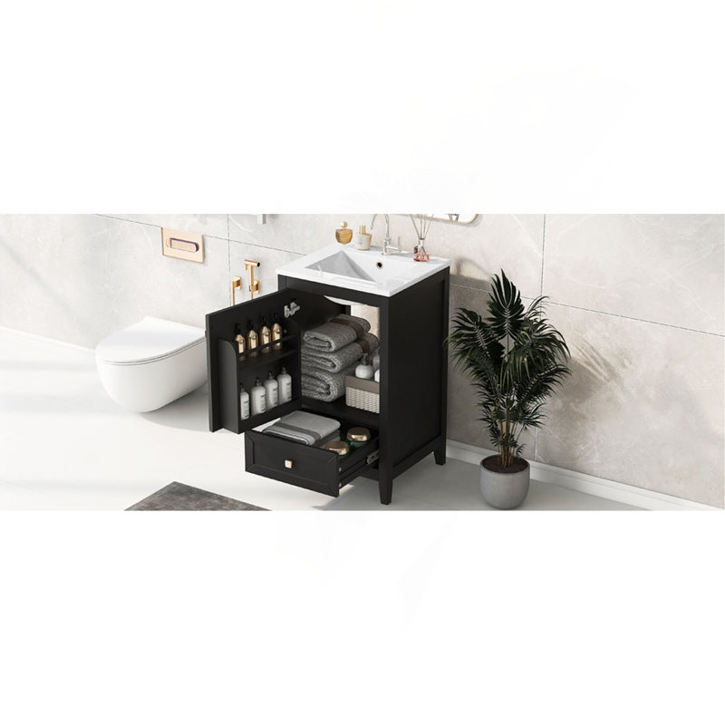 Meuble-lavabo de 20 po avec lavabo, armoire de salle de bain avec porte à fermeture douce, support de rangement et tiroir