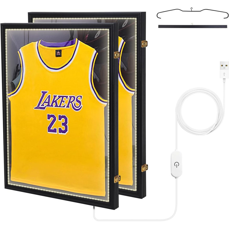 LED Sports Jersey Display Case with UV Protection & Pinboard, Acrylic Frame for Memorabilia (2 Pack)