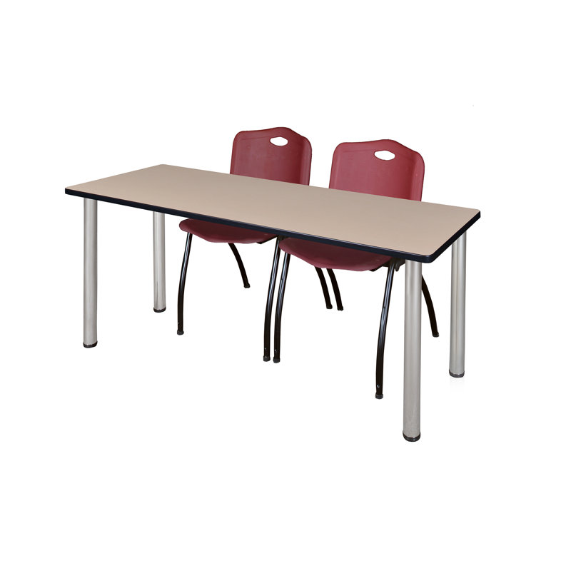Kee Training Table Top & 2 M Stack Chairs, Burgundy, Chrome, Mahogany