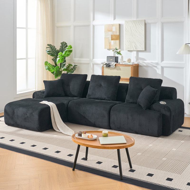 Canapé modulaire 118 po, canapé modulaire avec siège profond 118 po, canapé modulaire moderne avec canapé en L confortable et rembourré en forme de L pour le salon, noir