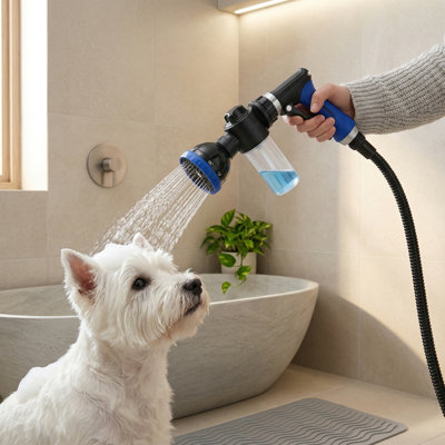 Dog Shower Attachment Water Hose Nozzle Sprayer Set With Metal 3-Way Diverter & 6.6Ft Hose, Tub Faucet Or Shower Arm Connection, Easy Pet Bathing Sprayer Kit