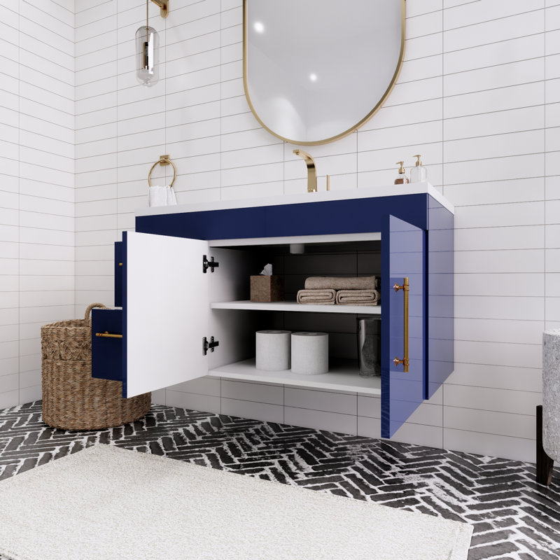 Ensemble de meuble-lavabo simple mural 42 po Spring, Bleu nuit