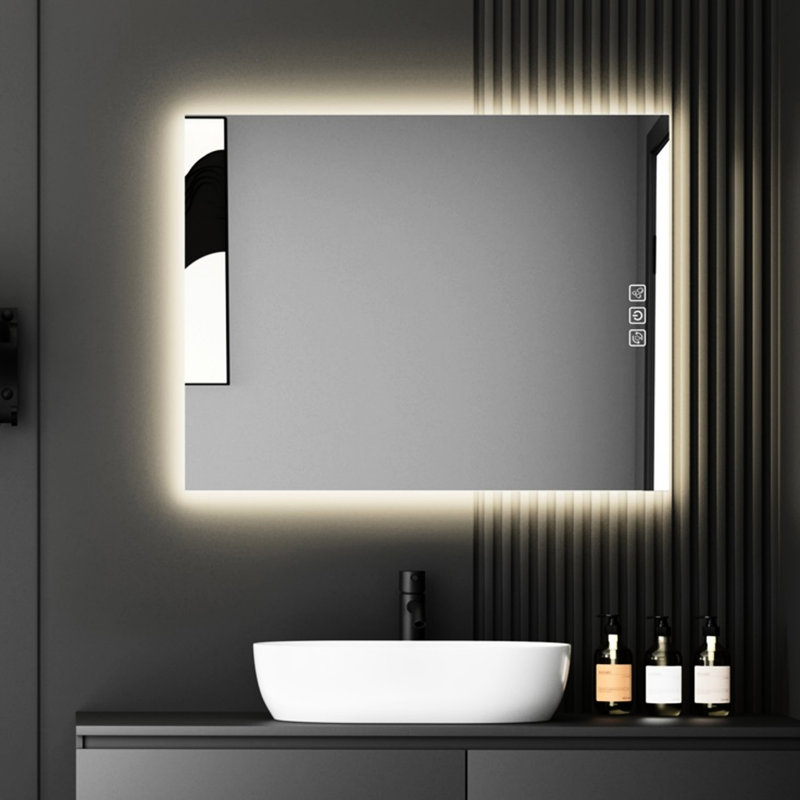Miroir de salle de bain 36 po x 28 po à DEL: 3 couleurs à intensité variable, 5 minutes, réflexion complète, brouillard, imperméable à l'eau Ip65, panneau en métal galvanisé, meuble-lavabo mural de 36 po x 28 po, 5 minutes, fonction mémoire, eau