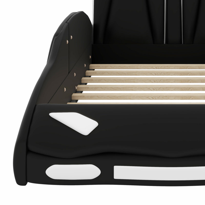Race Car-Shaped Platform Bed With Wheels, Black