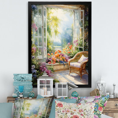 Orange et vert, fenêtre française vue III - fenêtre, art mural sur toile