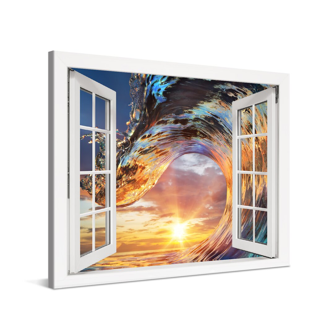 Leinwandbild Wave Sunset Window Xcm – Premium Leinwanddruck – Kunstdruck Auf Cm Holz-Keilrahmen Für Schlaf- Und Wohnzimm...