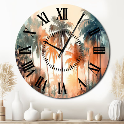 Majestic Tropical Palm Trees I - Tree Floral Black Face Wall Clock