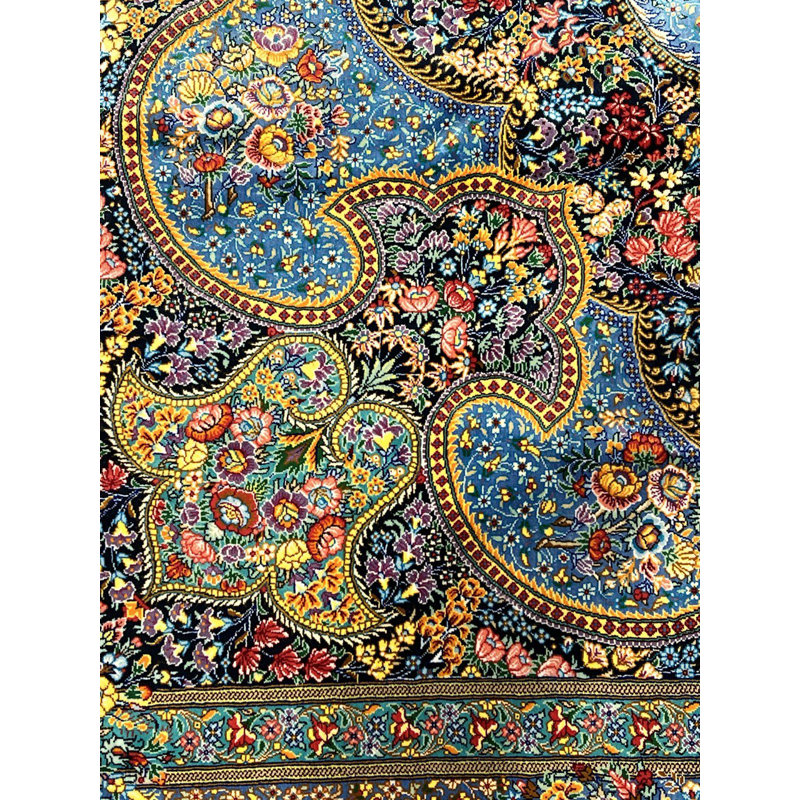 Tapis perse multicolore en soie pure noué à la main 7 pi 11 po x 11 pi 7 po
