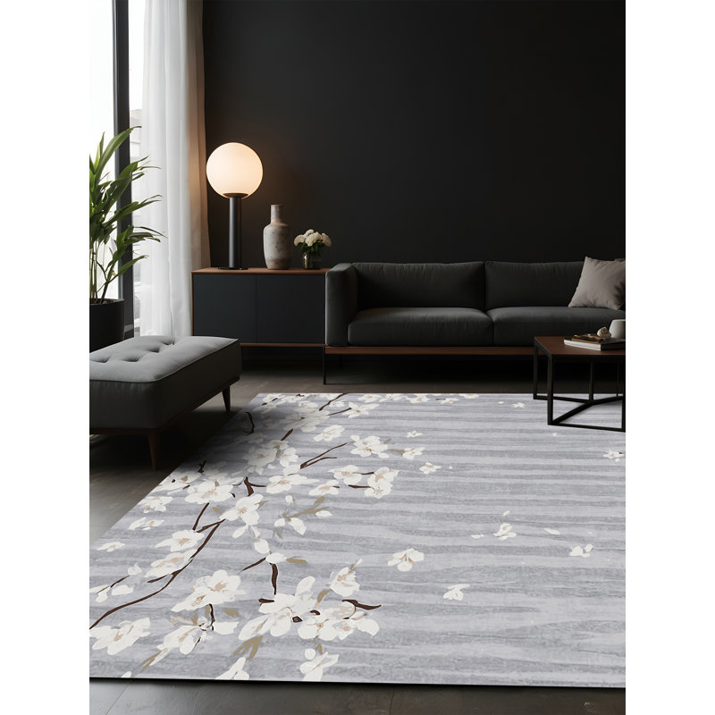 Tapis gris soyeux et moelleux, Rectangle 7 pi x 9 pi