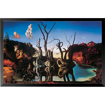 «Swans Reflecting Elephants», reproduction encadrée