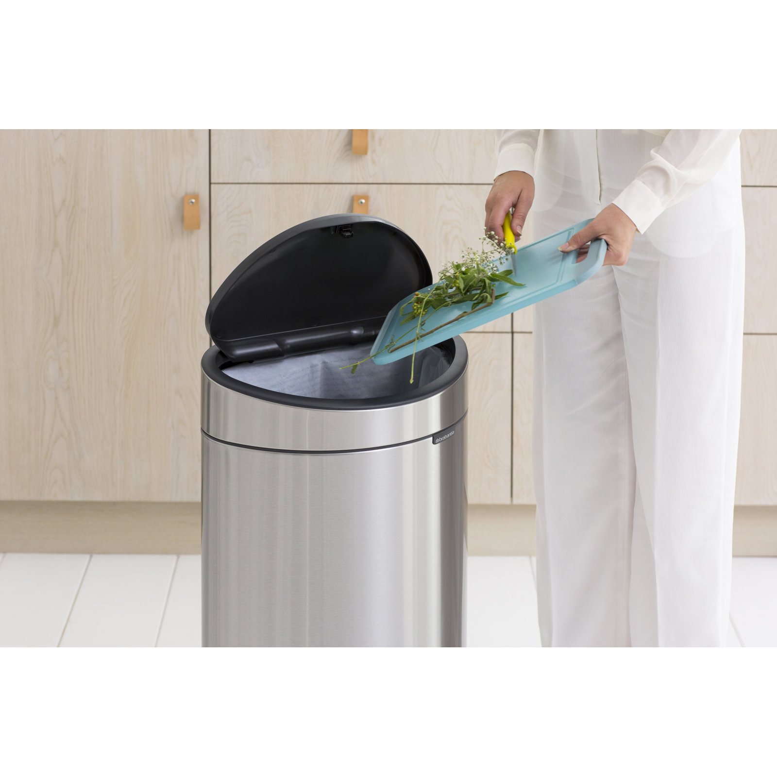 Brabantia 10.6gal Touch Top Trash Can, Matte Steel Fingerprint Proof